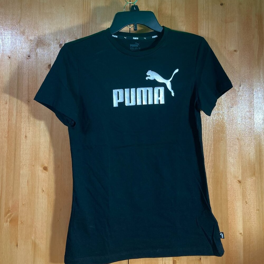 NEW! PUMA ESSENTIALS XL Extra Large Girls Graphic Print T-Shirt Tee Shirt Black